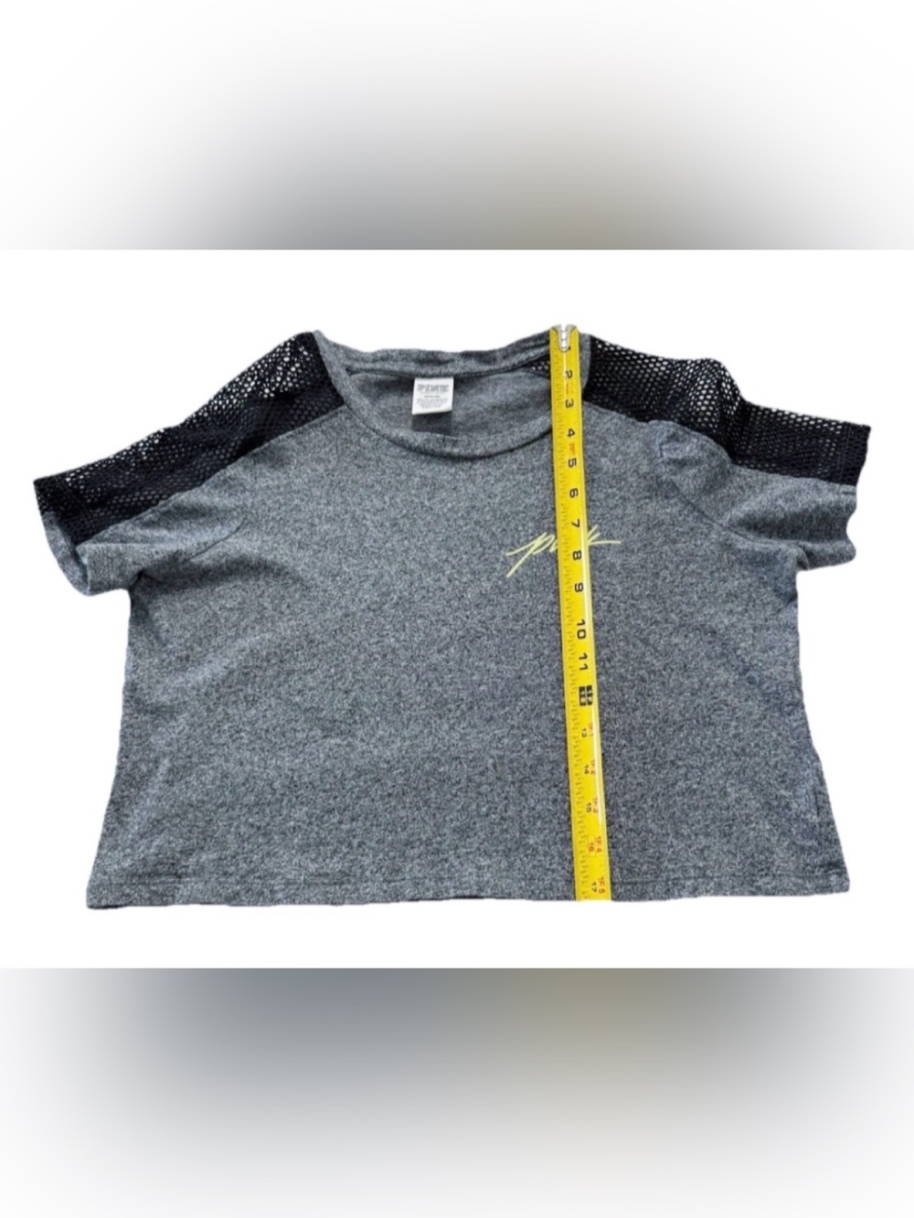 PINK Victoria’s Secret Gray Mesh Sleeve Crop Top Size Medium - Picture 6 of 8